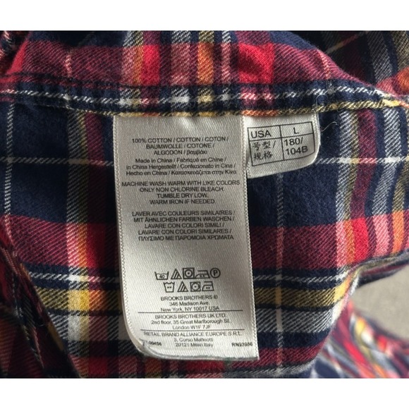 Brooks Brothers Shirt Men Large Red Blue Plaid Long Sleeve Button Up Regular Fit - Picture 10 of 10